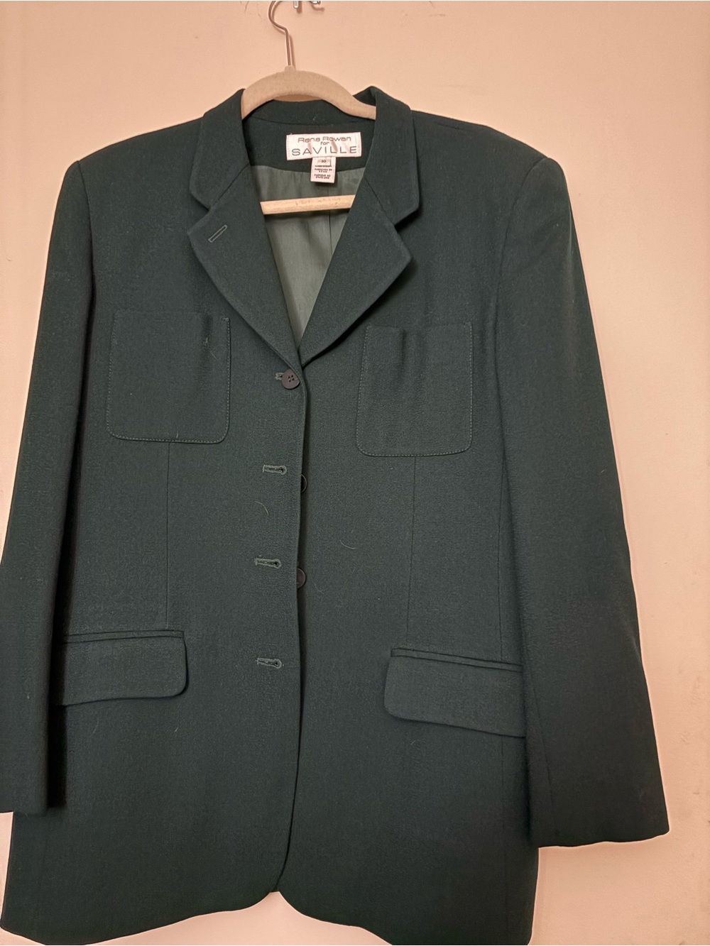 Vintage Rena Rowan Saville Forest Green 100% Wool Blazer